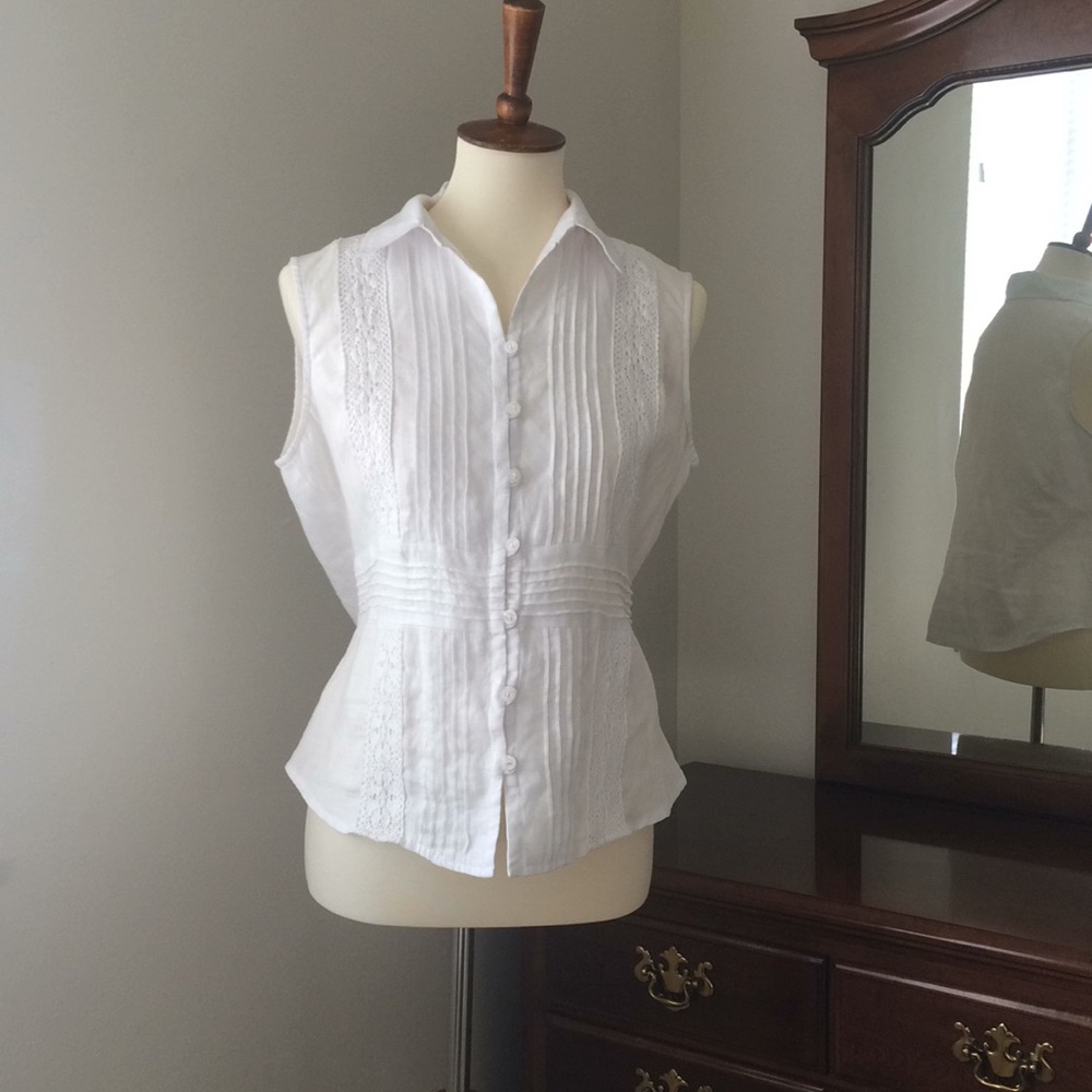 Coldwater Creek 100% linen blouse, white, size M
